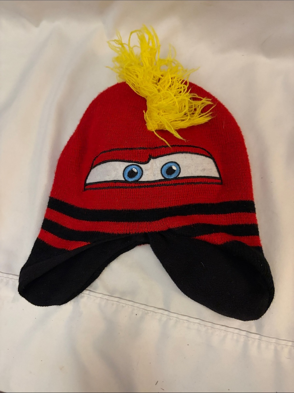 Disney Red and Black Kids Beanie Hat with Yellow Pom